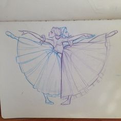 a drawing of a ballerina in blue and white