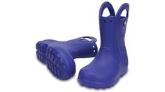 Now kids can enjoy classic Crocs comfort � even on the rainiest days. Our kids� rain boot is available in bright colors with a waterproof build that keeps puddle-jumping feet cozy and dry.    Kids� Handle It Rain Boot Details:    Waterproof rain boot.  Fully molded Croslite trade  material for lightweight cushioning and comfort.  Reflective heel logo. Casual Non-slip Boots For Rainy Weather, Casual Non-slip Rain Boots For Outdoor Activities, Casual Non-slip Rain Boots, Blue Round Toe Rain Boots, Playful Non-slip Rain Boots For Rainy Weather, Cute Rain Boots For Kids, Hunter Rain Boots Toddler Boy, Puddle Jumping, Toddler Girls Rain Boots