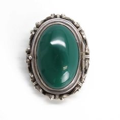 "This is a beautiful handmade green Agate brooch locket.  Unique open scroll details.  It opens to hold a photo.  Stamped JE or JB Hecho en Mexico 925 About 1.5\" L x 1.13\" W Stamped Stamped JE or JB Hecho en Mexico 925 19.18 gr Working pin and clasp This item is in stock and ready to ship. It will arrive in a kraft jewelry box. I found this brooch in an estate sale. It is a used item. It does show some signs of wear consistent with its age. Please inspect photos closely. It is working and wearable. If you have questions please ask. I will do my best to answer them. I do not clean the jewelry while it is in my possession. The charm of vintage jewelry is the old patina and wear on the items. It is part of what makes them gorgeous! This is real vintage jewelry. Do not use liquid silver poli Key Crafts, Green Brooch, 1950s Jewelry, Brooch Handmade, Real Vintage, Green Agate, Estate Sale, Beautiful Earrings, Locket