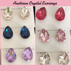 Pick Your Favorite Or Bundle A Bunch And Save!These Pear Cut Crystal Stud Earrings Are Sparkly & Beautiful. These Work Great Paired With Sorrelli Pieces. Firm Unless Bundled. Price Is For One Pair Velvet Pouch 3/4” L Surgical Steel Pierced Posts Specify Desired Color In Comments Please. Red Carpet Earrings, Black Crystal Earrings, Crystal Statement Earrings, Crystal Heart Earrings, Hematite Crystal, Ear Crawler Earrings, Pineapple Earrings, Gray Earrings, Hammered Hoop Earrings