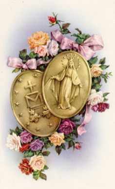 an image of two gold coins with flowers around them and one has a figure on it