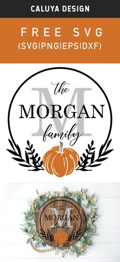 the morgan family logo is shown in black and white, with an orange pumpkin on it