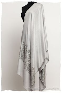 The Sophistiqué Gris Grâce Paisley Shawl — Seasons by The Kashmir Company  78" x 28"  $299.00 Hand Dyed Shawl, Paisley Shawl, Kashmiri Shawls, Vintage Shawls, Womens Trendy Dresses, Cashmere Pashmina, Bridal Shawl, Cashmere Shawl, Silk Shawl