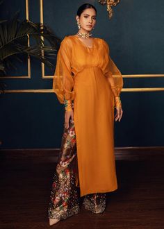 Tabassum Mughal - Gold Earth's Dream – LAAM Tropical Motifs, Trendy Outfits Indian, Organza Shirt, Pakistani Dresses Casual, Traditional Indian Outfits, Kurti Designs Party Wear, Designer Party Wear Dresses, Stylish Dress Book