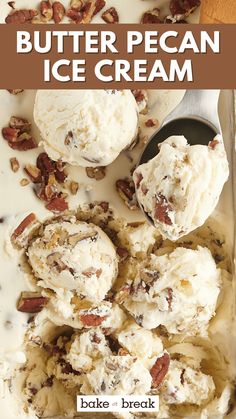 a scoop of butter pecan ice cream in a pan