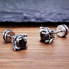 Mens Womens Black CZ Ear Stud Earrings Punk Retro Rock Jewelry Stainless Steel | eBay Black Earrings Men, Goth Ring, Om Bracelet, Tattoo And Piercings, Men's Earrings, Mens Earrings Studs, Earrings Punk, Punk Earrings, Black Stud Earrings