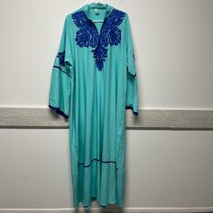 This Is A Boutique Item, Never Worn. Blue With Embroidery. Best Fits A Size Extra Large With Measurements Of 23 Inches Pit Pit, And A Length Of 56 Inches. Suede Fringe Dress, Embroidered Abaya, Summer Wrap Dress, Summer Dresses Knee Length, Forest Green Dresses, Striped Knit Dress, Wrap Around Dress, Floral Sheath Dress, Abaya Dress