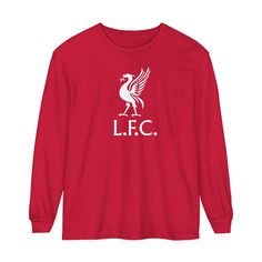 a red long - sleeved t - shirt with the words lfc printed on it