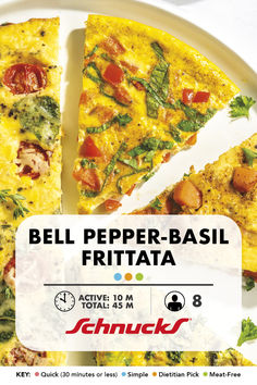 Wake up to a burst of fresh flavors with this colorful frittata. Bell peppers and basil come together with spicy harissa, creating a depth of flavor served in a nutritious frittata.