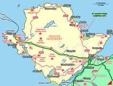 a map showing the roads to and from st david's park camping site in wales