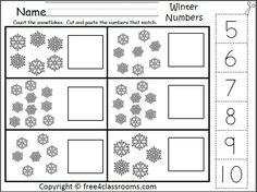 a printable worksheet with numbers and snowflakes