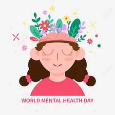 Cartoon Brain, Pink Drawing, World Mental Health Day, World Health Day, Blue Banner, Girl Hand, Mental Health Day, Cartoon World, Health Day