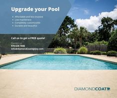 an advertisement for a pool company with the words upgrade your pool written in blue on it