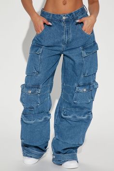 High Rise Cargo Jeans, No Boys Allowed, Loose Trousers, Jeans Y2k, Fashion Nova Jeans, Cargo Jeans, 50 Fashion, Wide Leg Denim, Contrast Stitch