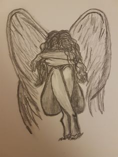 a drawing of an angel with wings