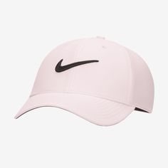 the nike golf cap has a black swooish on the front and white visor