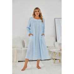 Nightgown Women's Long Sleeve Sleepwear Sleep Gowns Red Barrel Studio® Size: M | Red Barrel Studio® 100% Cotton Girl Mid-Calf Bathrobe w / Pockets 44.0 H in blue100% Cotton | Wayfair Sleep Gown, Nightgowns For Women, Night Shirt, Mid Calf, Night Gown, Women Long Sleeve, Red Barrel Studio, Knee Length, Full Length