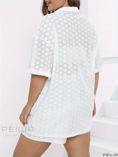 Peilia - Womens Plus Size Two-Piece Casual Set Featuring Plain Short-Sleeve Shirt and Shorts Outfits Lash Sets, Plus Size Two Piece, Plain Shorts, Shorts Outfits, Shirt And Shorts, Plus Size Womens Clothing, Casual Sets, Outfit Set, Short Outfits