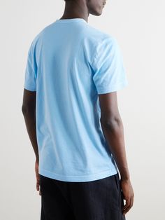 James Perse is known for making some of the most comfortable, highest-quality T-shirts around. This crew-neck style is cut from cotton-jersey that's combed for softness and tightly woven for durability. Blue Polo Shirt With Relaxed Fit And Crew Neck, Blue Relaxed Fit Polo Shirt With Crew Neck, Summer Cotton Polo Shirt With Crew Neck, Summer Cotton Crew Neck Polo Shirt, Sporty Cotton Polo Shirt With Crew Neck, Sporty Relaxed Fit Crew Neck Polo Shirt, Light Blue Cotton Crew Neck Top, Sporty Light Blue Cotton Top, Blue Cotton T-shirt With Relaxed Fit