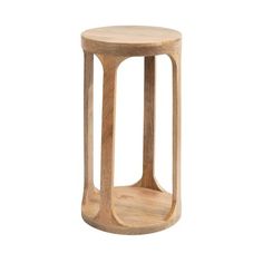 a small wooden table with a circular base