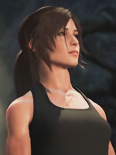 an animated woman in a black tank top with her hair pulled back and eyes closed