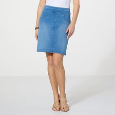 HUE Game Changing Denim Pencil Skirt  Effortless and flattering, HUE presents a pencil skirt that changes the game. Made of the softest, stretchy denim, comfort waistband and functional back pockets makes this garment a reliable go-to. Medium Wash Fitted Knee-length Skirt, Stretch Mid-rise Denim Skirt, Medium Wash Stretch Mini Skirt, Spring Stretch Denim Pencil Skirt, Casual Stretch Pencil Skirt, Stretch Blue Denim Pencil Skirt, Denim Blue Pencil Skirt, Casual Denim Stretch Pencil Skirt, Blue Stretch Denim Pencil Skirt