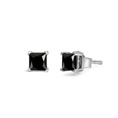 Indulge in the captivating allure of these classic princess-cut black diamond stud earrings. The two diamonds, weighing 1/2 cttw, have been treated to enhance their natural beauty, giving them a stunning black hue that is sure to turn heads. Set in 14K white gold with a secure 4-prong setting, these earrings exude sophistication and elegance. The striking black diamonds, with their I2-I3 clarity, have been expertly cut into a sleek princess shape to maximize their brilliance and fire. The push b Classic Black Diamond Earrings For Anniversary, Classic Black Diamond Earrings For Gift, Classic White Gold Earrings With Black Diamonds, Classic Black Diamond Cut Earrings, Classic Black Diamond-cut Earrings, Black Diamond Earrings Studs, Black Diamond Studs, Black Diamond Earrings, Princess Cut Gold