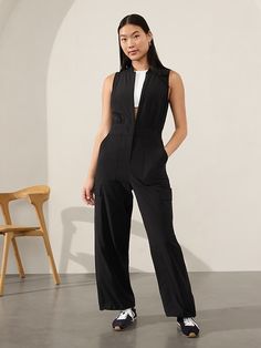 Brooklyn Utility Jumpsuit | Athleta Utility Jumpsuit Outfit, Office Jumpsuit, Black Jumpsuit Outfit, Wrinkled Clothes, Utility Jumpsuit, Work And Travel, Bra Dress, Jumpsuit Outfit, Work Uniforms