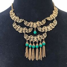 128.00 USD Bib Necklace, 1960's 1970's Jewelry, Collectible Vintage, Statement Jewelry, Green Beaded, Asian Necklace In very good vintage condition. Measures 18 inches total length A very nice piece and makes a very nice statement. Hope you can come back often as I am constantly listing new beauties! Stop by my shop to take a peek at a lot more vintage jewelry & collectibles.... www.etsy.com/shop/martinimermaid d15 1970 Vintage Mickey Mouse Green Clothing Necklace, Vintage Dangle Necklaces For Parties, Vintage Dangle Necklace For Party, Vintage Metal Bib Necklace As Gift, Vintage Metal Bib Necklace For Gift, Vintage Metal Beaded Necklaces For Gifts, Vintage Metal Beaded Necklace For Gifts, Vintage Gold Beads Jewelry Gift, Retro Beaded Dangle Jewelry