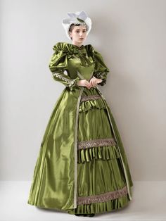 Luminous Green Medieval Dress with Bow Accent - Rococo Ball Gown Pleat – WonderlandByLilian Green Medieval Dress, Masquerade Party Dresses, Victorian Style Wedding Dress, Antique Wedding Dresses, Victorian Style Wedding, Nontraditional Wedding Dress, Victorian Gown, Antoinette Dress, Vintage Ball Gowns