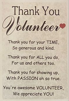 an old fashioned valentine card with the words thank you volunteer