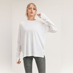 Meet Your New Bestie: The Andie Top. This Casual Long Sleeve Tee Features A Longline Silhouette, Rounded Neckline, Notched Sides With Hi-Lo Cut, And Dropped Long Sleeves With Thumb Holes. The Perfect Top For Layering Or Lounging! Relaxed Fit 50% Cotton And 50% Modal Long Sleeve Ruffle Top, Spandex Shirts, Gingham Shirt, Puff Long Sleeves, Favorite Sweater, Casual Sweaters, Thumb Holes, Grey Long Sleeve, Long A Line