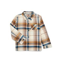 As you update his wardrobe for the new season, remember to add Wonder Nations Toddler Flannel Shirt to your checklist. Features a classic spread collar, long sleeves and a button chest pocket. Its the perfect pick for any occasion, from playdates to family gatherings. Crafted in a soft cotton blend for cozy-comfort and everyday durability, this flannel shirt the go-to pick for trendy tots everywhere. Only at Walmart. Size: 12M.  Color: Beige.  Gender: male. Long Sleeve Shirt With Placket For Fall, Plaid Long Sleeve Shirt With Placket, Long Sleeve Plaid Shirt With Placket, Long Sleeve Cotton Flannel Shirt, Newborn Shirts, Boys Flannel, Kids Shirts Boys, Family Picture Outfits, Dinosaur Shirt