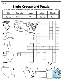 state crossword puzzle for kids