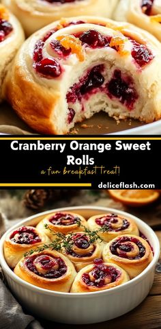 cranberry orange sweet rolls in a white dish