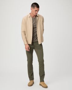 This slim straight fit comes in a mossy green hue that has a clean, modern look. Cut from our bestselling TRANSCEND denim, this jean guarantees the most comfortable fit with premium stretch and recovery for everyday wear. | Transcend Federal Slim Straight Jean - Aged Moss | Size 38 Olive Jeans, Mossy Green, Men Store, Denim Shoes, Slim Straight Jeans, Clean Modern, Bottom Clothes, Straight Jeans, Men's Fashion