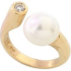 14K Yellow Gold Freshwater Pearl and Diamond Cuff Ring - Effortless Elegance Luxury Modern Yellow Gold Pearl Ring, Diamond Cuff Ring, Pearl Birthstone, Pearl Cuff, Cuff Design, Cuff Ring, Cuff Rings, Effortless Elegance, The Pearl