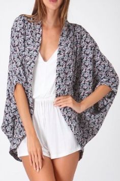 BohoPink - Honey Punch Floral Print Kimono, $39.00 (http://www.bohopink.com/honey-punch-floral-print-kimono/) Spring Loungewear Tops With Kimono Sleeves, Floral Print Open Front Tops For Day Out, Open Front Floral Print Tops For Day Out, Black Kimono Sleeves Top For Spring, Black Relaxed Fit Kimono For Spring, Purple Floral Print Kimono For Spring, Spring Purple Floral Print Kimono, Kimono With Shorts, How To Wear Kimono