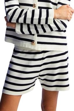 This Women's Striped Shorts feature a casual, cute style that pairs effortlessly with a blouse, tee, T-shirt, top, crop top, cami, tank, vest, and more for a chic casual look. They come with an elastic waist, wide legs, and a mini striped design. Hand wash Material: 65% Viscose, 35% Polyamide High rise Officially licensed Imported Brand: Nocturne Model Product Size: S Model Size: Height 5'10 / Bust 29.5 in / Waist 23 in / Hips 34 in True the size. Casual Striped Short Tops, Striped Short Top For Spring, Striped Short Length Tops, Chic Short Tops For Loungewear, Chic Short Length Top For Loungewear, Chic Short Length Loungewear Top, Chic Short Cotton Tops, Chic Short Tops With Relaxed Fit, Casual Tops For Workwear