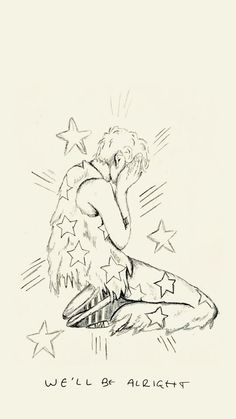 a black and white drawing of a woman sitting on the ground