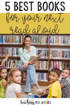 children and adults sitting in front of bookshelves with the text 5 best books for your next read aloud