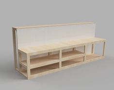 a wooden shelf with several shelves on each side