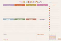 this week's plan is shown with colorful lines and dots on the page,