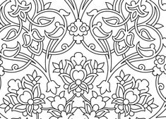 a black and white image of an intricate design with flowers in the center, on a white background