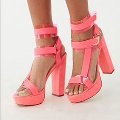 These Are Brand New And Have Never Been Worn. Bold Ankle Strap Heels For Spring, Bold Heels For Spring Party, Bold Spring Party Heels, Bold Pink Heels For Summer, Bold Pink Summer Heels, Bold Pink Heels For Party, Bold Pink Party Heels, Bold Heels For Night Out In Summer, Bold Pink Heels