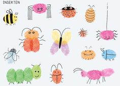 an image of bugs and caterpillars in watercolor on white paper with the words insects written below it