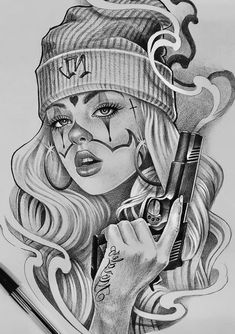 Chicano Tattoos Sleeve, Catrina Tattoo, Skull Girl Tattoo, Girl Face Tattoo, Gangsta Tattoos, Arte Doodle, Chicano Style Tattoo, Cholo Art, Chicano Tattoos