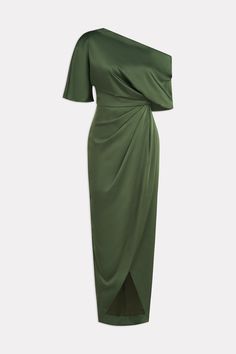 One Shoulder Drape Dress, Theia Couture, Mob Dress, Draped Gown, Faux Wrap Skirt, Drape Gowns, One Shoulder Gown, Mob Dresses, Asymmetrical Neckline