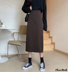 Olivia Mark - Classic Black Midi Pencil Skirt - Elegant and Figure-Flattering! Black Midi Pencil Skirt, Black Straight Skirt, Long Midi Skirt, Midi Pencil Skirt, Knee Length Skirt Pencil, Coffee Color, Wool Pencil Skirt, Elegant Skirt, Black Pencil Skirt