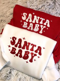 Cute Santa Baby Christmas Crewneck Sweatshirt!!   Made to order with top quality embroidery thread! Sweatshirt Colors: Red or White *Please let me know if you want a color other than red or white!  Sweatshirt Sizes: S, M, L, XL, 2XL, 3XL Sweatshirts are Gildan 18000 (G180) Heavy Blend.  8oz., 50/50 pre-shrunk cotton/polyester. Processing time 5-7 business days. Please contact me with any questions!! No returns or exchanges on made to order items but if there is an issue, please contact me and I Christmas Sweatshirt Ideas, Christmas Party Sweater, Cute Santa Claus, Christmas Dreaming, Preppy Christmas, Party Sweaters, Cute Santa, Cute Shirt Designs, Christmas Feeling